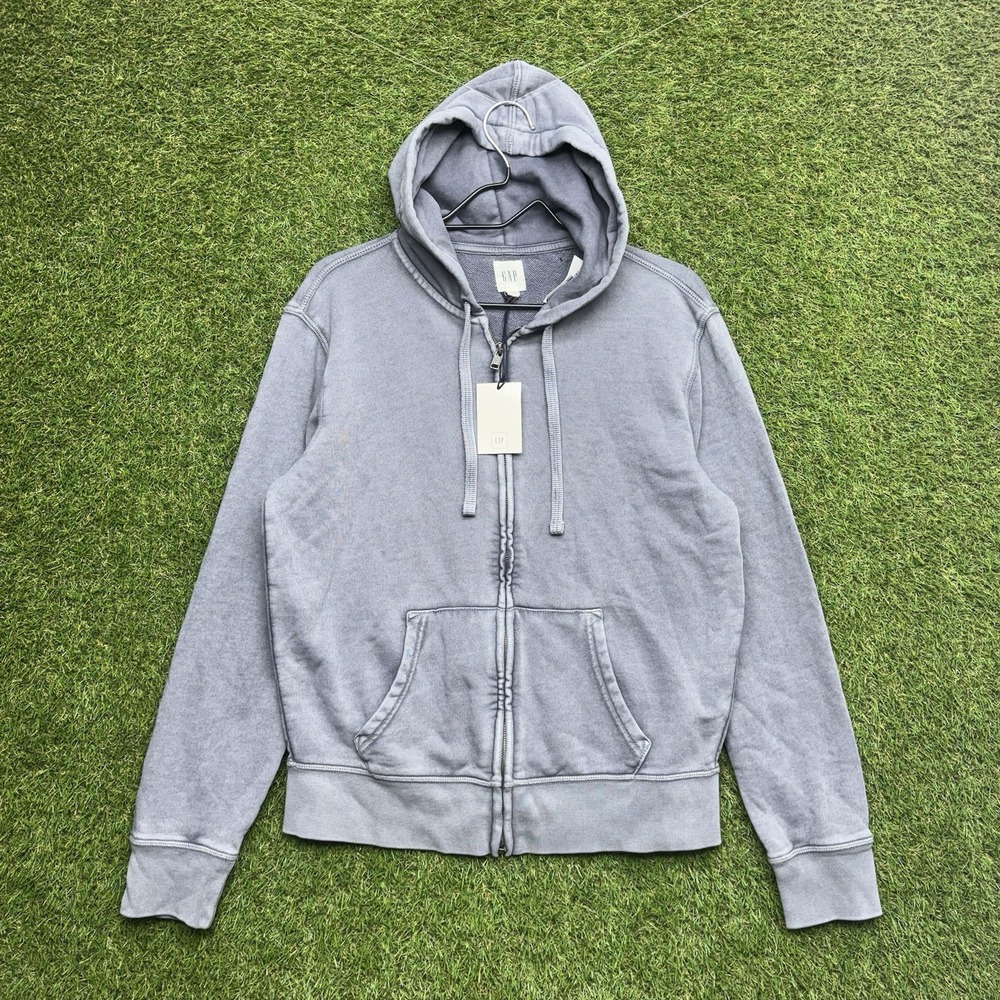GAP Hoodie Mens Medium Light Heather Gray Blue Fleece Casual y2k 2000s NWT